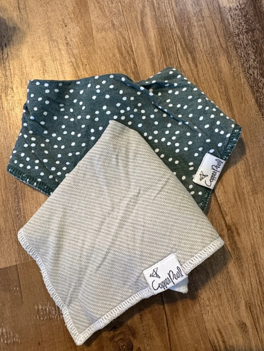Copper Pearl Two-Pack Baby Bandana Bibs - Green Dot & Cream